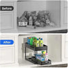 New 2 Tier Under Sink Organizer Sliding Cabinet Basket  Kitchen Organizer Organizer Storage Rack with Hooks Hanging Cup Bathroom